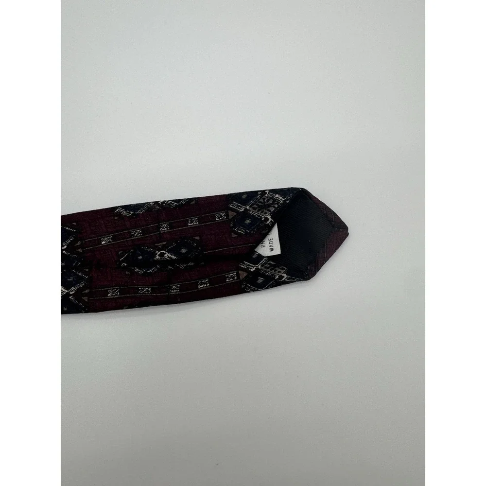 Jonathan Bennett Silk Tie USA Burgundy Blue Geometric Medallion Necktie‎ Classic
